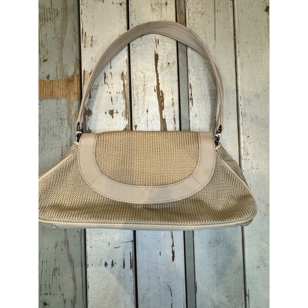 Vintage Liz Claiborne Tan‎ Straw Woven Flap Closure Shoulder Handbag/Purse